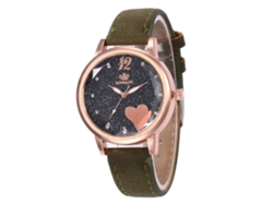 Reloj De Pulsera Unisex De Piel, Estilo Moderno, Esfera Redonda, Cuarzo, Verde Militar.