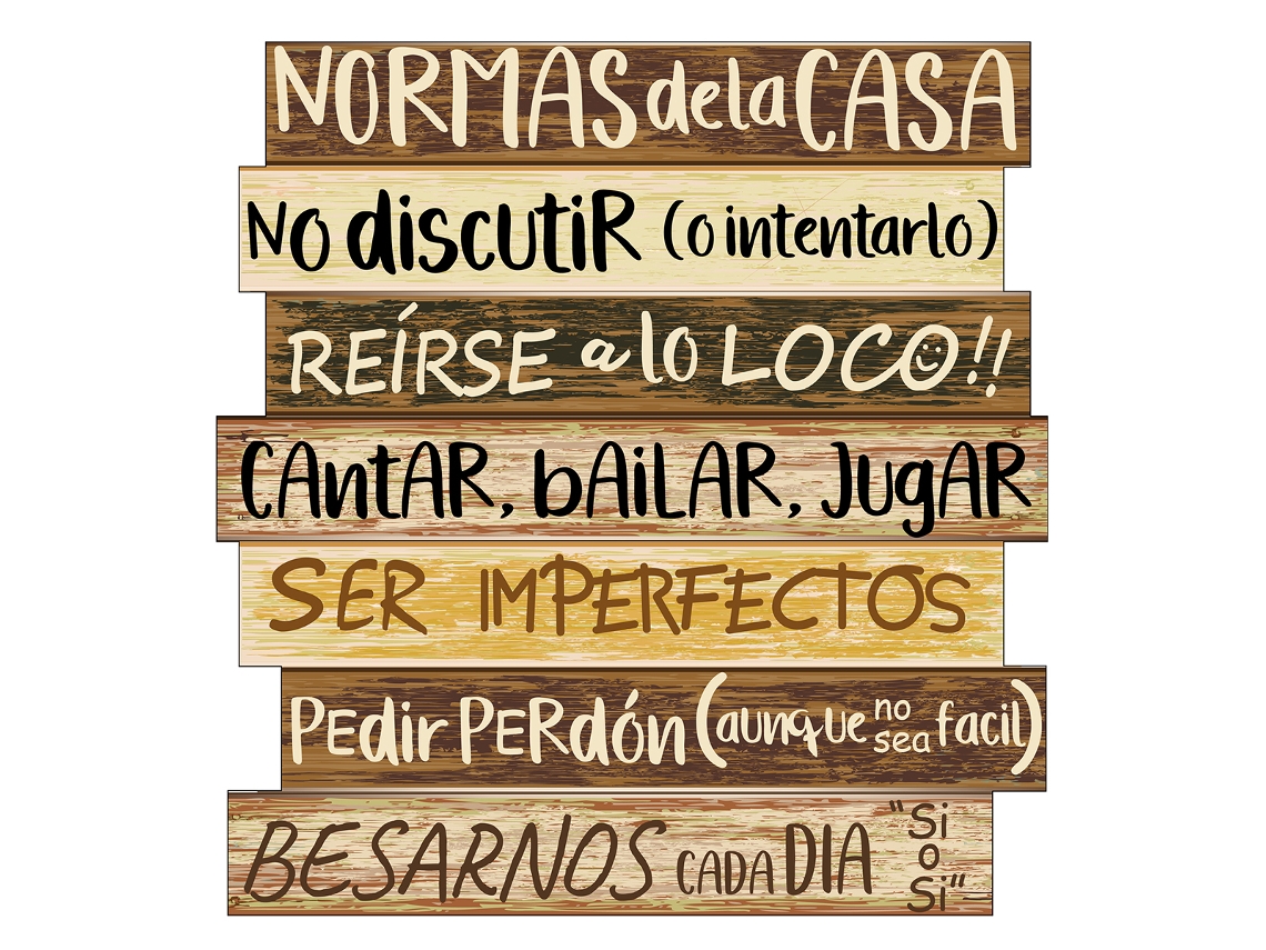 ORIGEN Home Decor Adorno Pared Normas De Casa Placas Metal Marrón 32x30x1cm BY SIGRIS