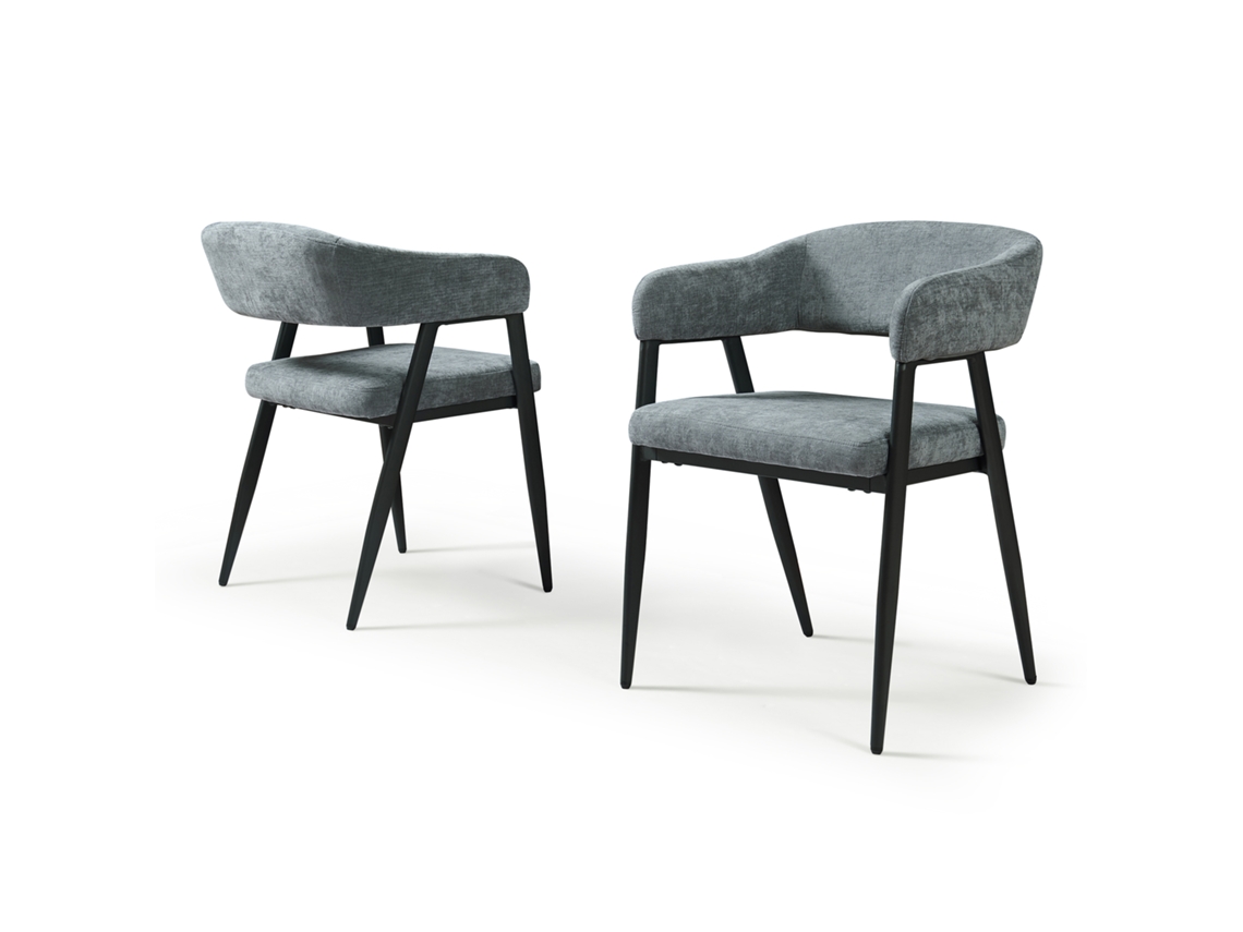 Juego de 2 sillas de comedor Kohlmand tapizadas en tela gris oscuro [EN.CASA]