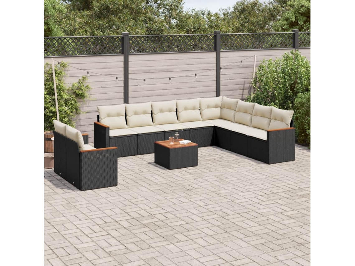 Conjunto de sofá de jardín de 11 piezas con cojines de mimbre sintético negro de DKD Home Decor