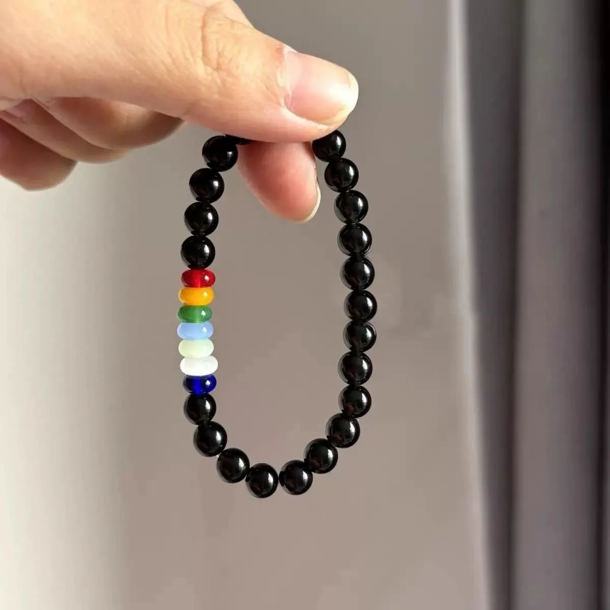 Pulsera De Cuentas De Vidrio Arcoíris (6 Mm), Pulsera Elástica De Estilo Bohemio Para Parejas.