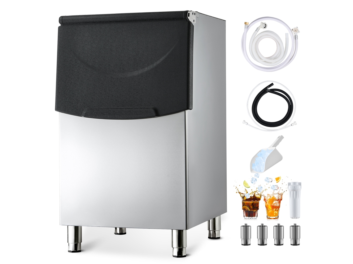 Contenedor de almacenamiento para máquina de hielo VEVOR, 113 kg, altura ajustable.