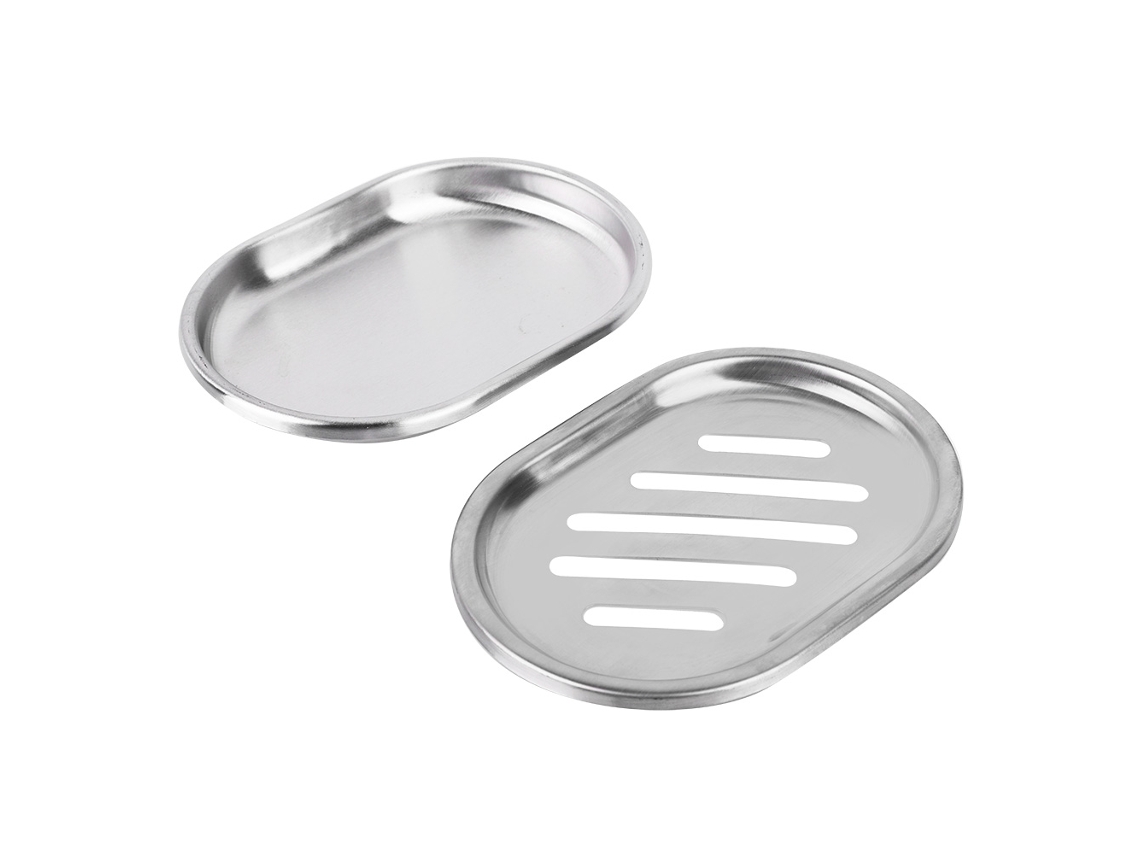 Jabonera De Acero Inoxidable De Dos Niveles Con Desagüe Grande (rayada)