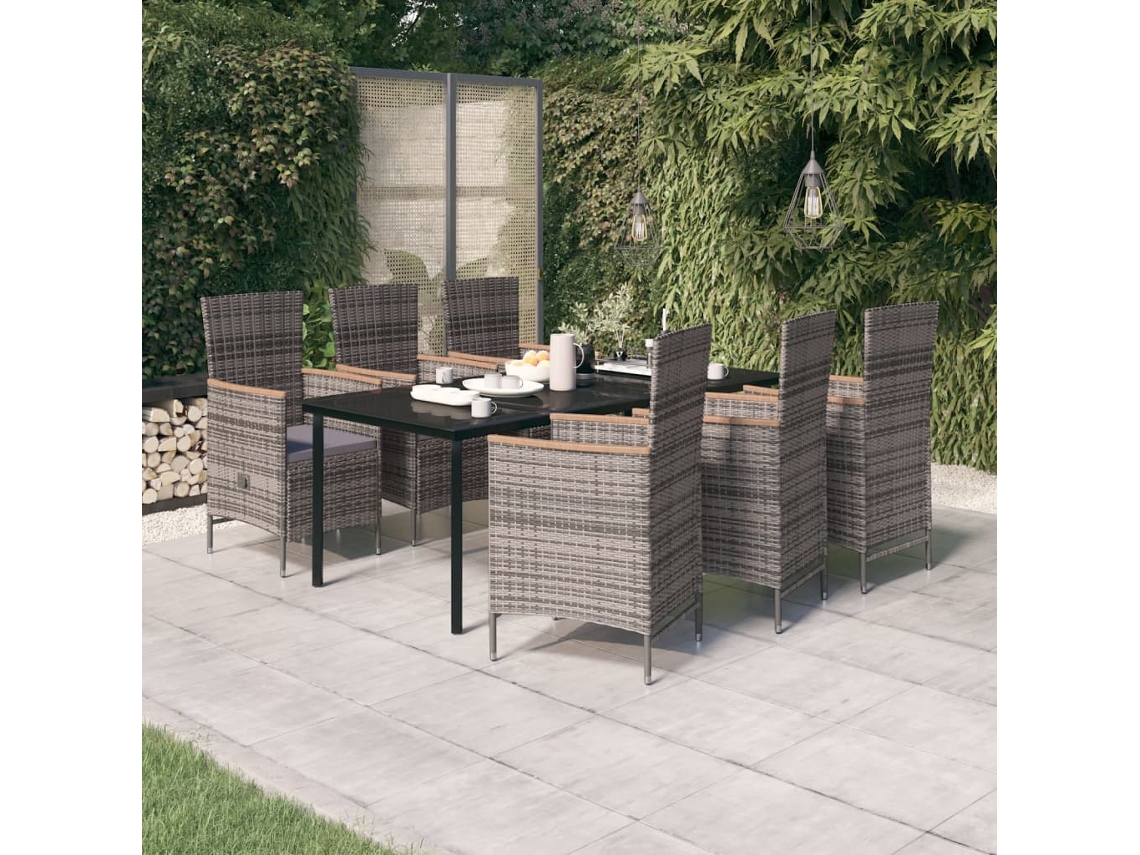 7 Piezas Conjunto De Jantar Para Jardim Com Almofadões Cinza Dkd Home Decor