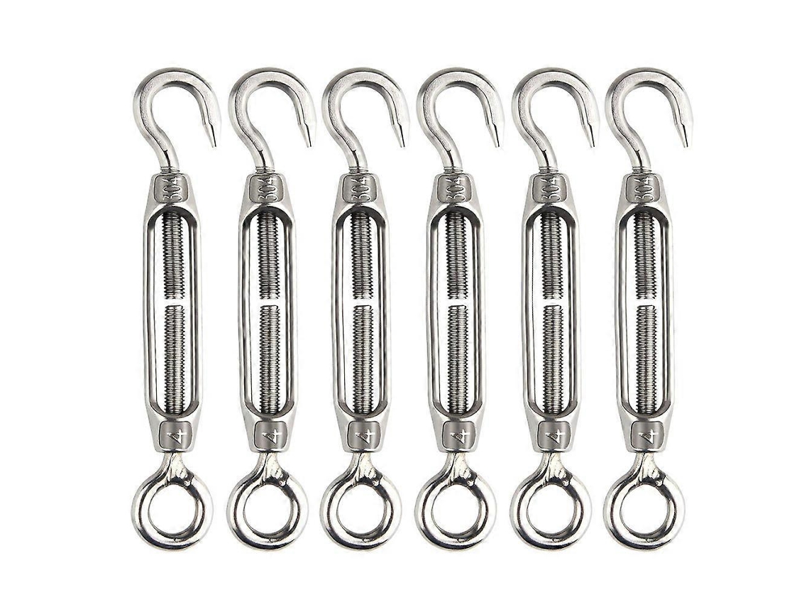 6 Piezas Tornillo Tensor M4 Acero Inoxidable 304 Ajustable Gancho Y Ojo Resistente Para Interior Y Exterior
