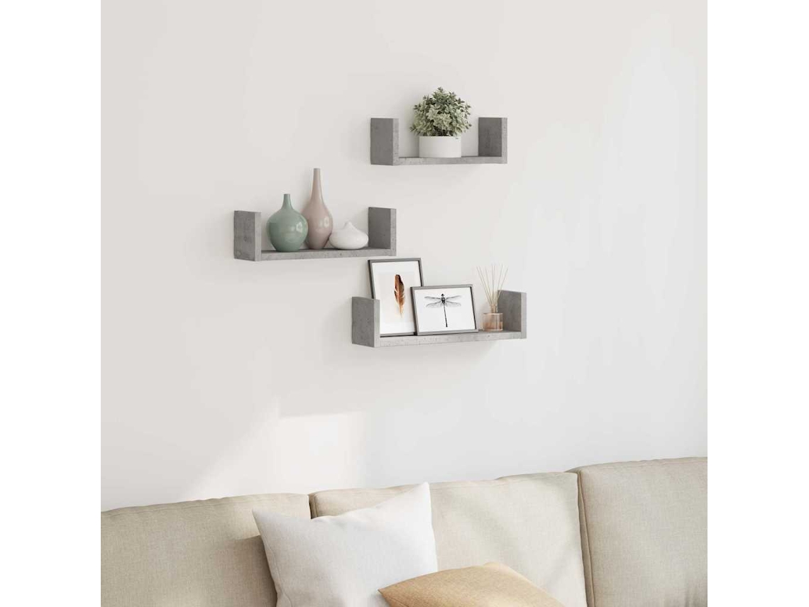 Estante De Pared | Estante Flotante | Estantería Pared 3 Uds Madera De Ingeniería Gris Hormigón