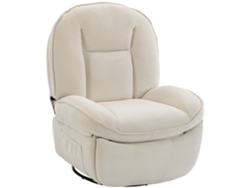 Sillón reclinable giratorio mecedor con asiento profundo, color crema.