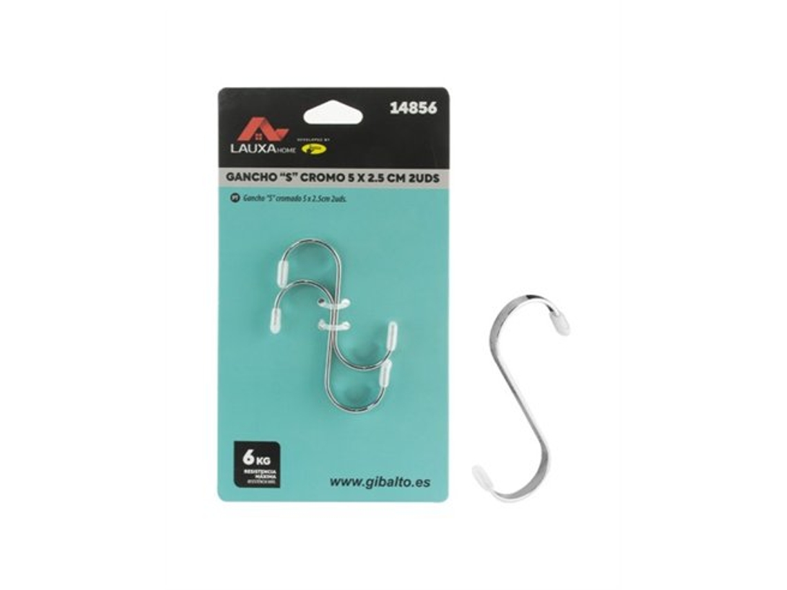 Gancho en S cromado Lauxa Home, 2 unidades, 5 x 2,5 cm, resistencia de 6 kg