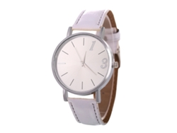 Reloj De Pulsera Unisex De Cuarzo Con Correa De Piel Sintética, Estilo Sencillo, Esfera Redonda Blanca.