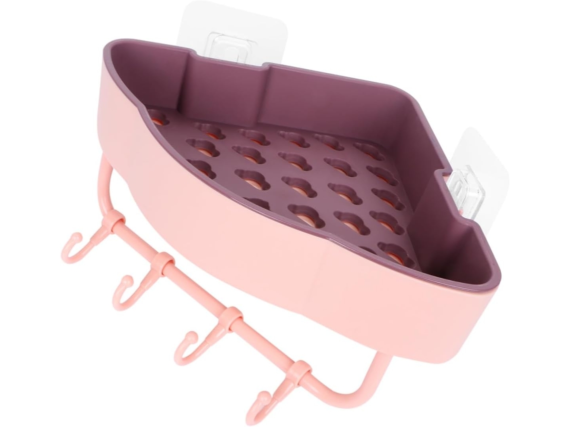 Organizador Plástico Pp Estante Esquinero Montado Pared Diseño Drenaje Perforación Cocina Inodoro Baño Rosa