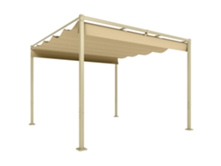 Pérgola con techo retráctil, pérgola de 3x3 m con cierre magnético, protección UV30+, pérgola de jardín color caqui.