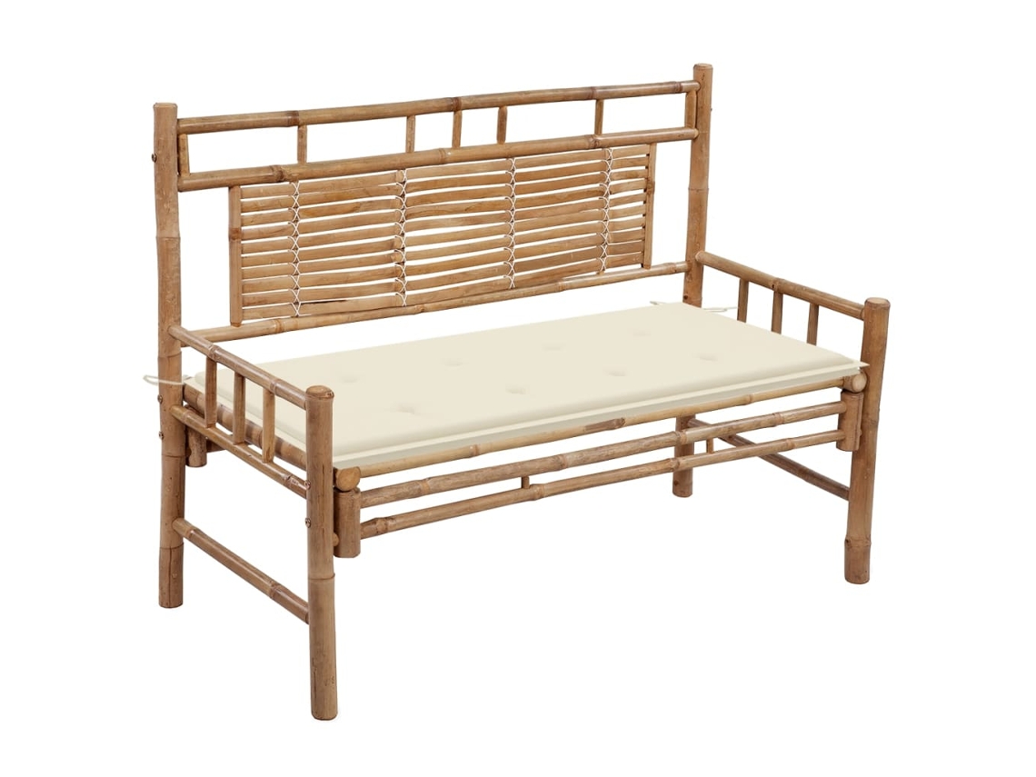 Banco de jardín con cojín de 120 cm de bambú Dkd Home Decor