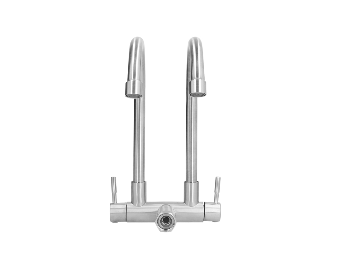 Grifo de agua fría para lavabo con doble caño y rotación de 360°