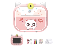 Cámara instantánea infantil con impresión, lente giratoria de 180° y tarjeta de 32 GB (Gato rosa) Specment