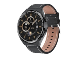 Reloj inteligente HDT Max de 1,60 pulgadas con esfera negra y correa de cuero, resistente al agua IP68 y compatible con llamadas Bluetooth. Ly Ebike