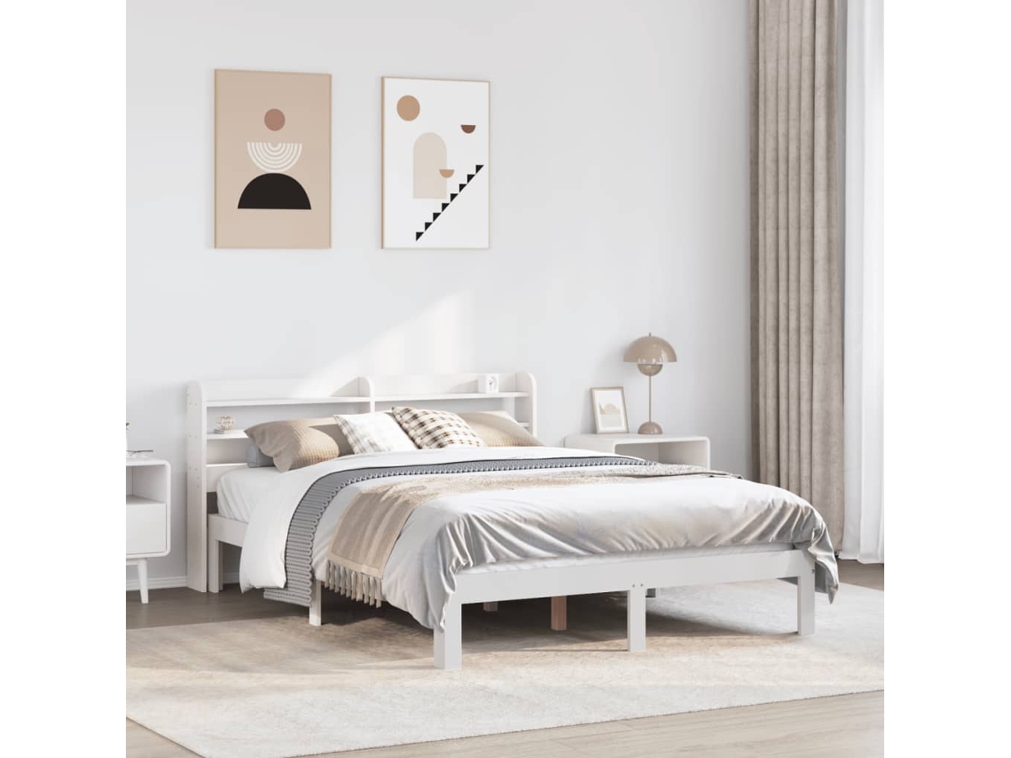 Estructura De Cama Con Cabecero Sin Colchón Blanco 160x200 Cm