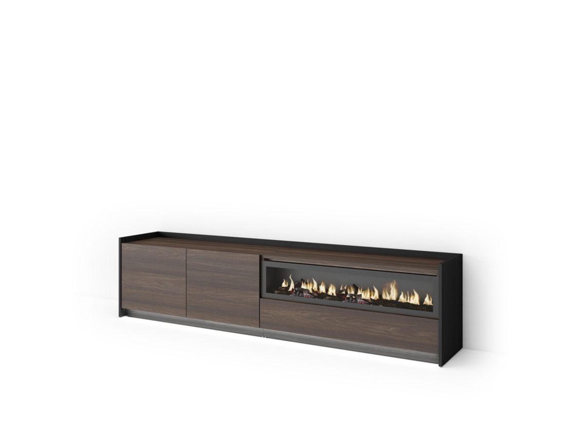 Mueble Tv, Televisión, 207x37x50cm, Para Tv Hasta 80", Chimenea Eléctrica, Led, Roble Oscuro Y Negro