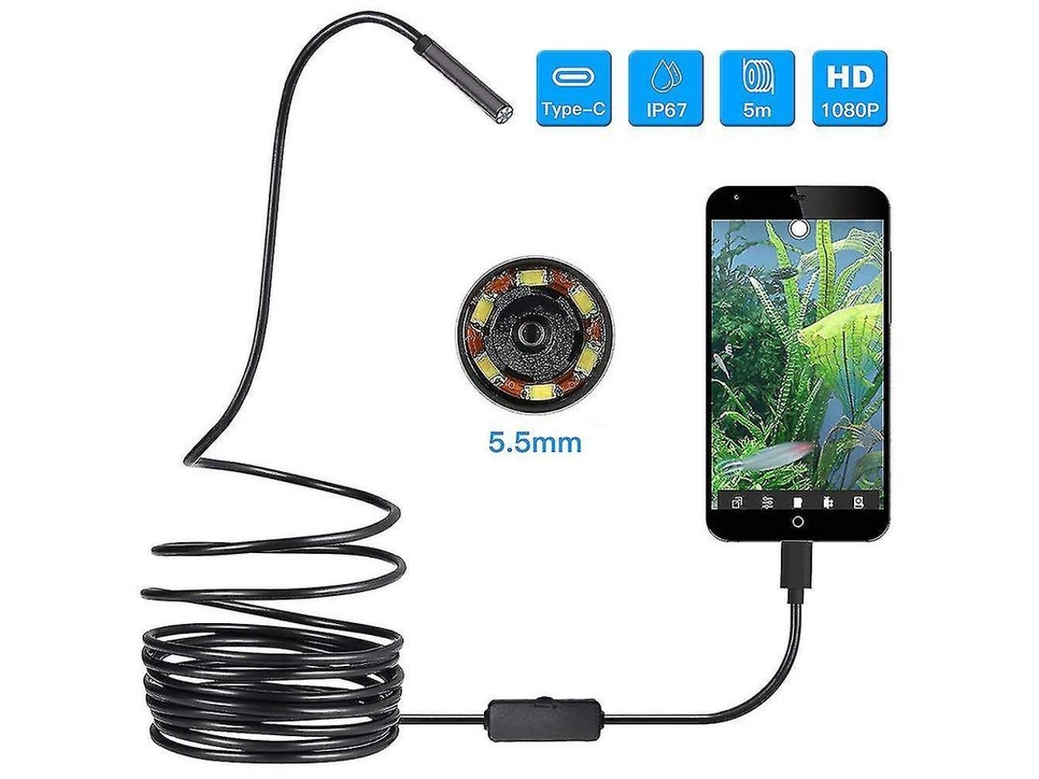 2026-endoscopio Usb Impermeable Cámara De Inspección Borescope 5.5mm Con 6 Led 16.4ft Cable Semi-rígido