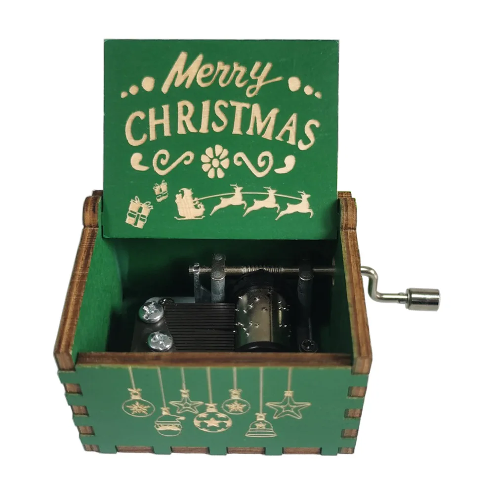 (estilo 15) Caja De Música Navideña Vintage Con Manivela, Exquisita Artesanía De Resina Y Madera Pintada A Mano.