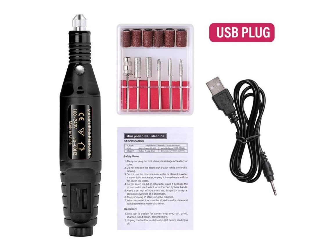 Máquina Profesional Eléctrica Para Limar Uñas, Kit De Manicura Y Pedicura Con 6 Puntas Usb.