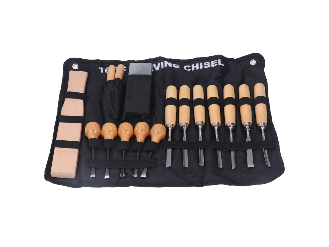 Juego de 16 herramientas para grabado en madera con cinceles y cuchillos, kit de herramientas manuales de carpintería de acero, sin marca.