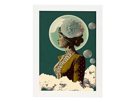 NACNIC Poster Tocado Redondo En Estilo Surrealismo Cinematográfico Ilustraciones Y Grabados De Historieta Abstracta Y Artística A4 Marcos Blancos