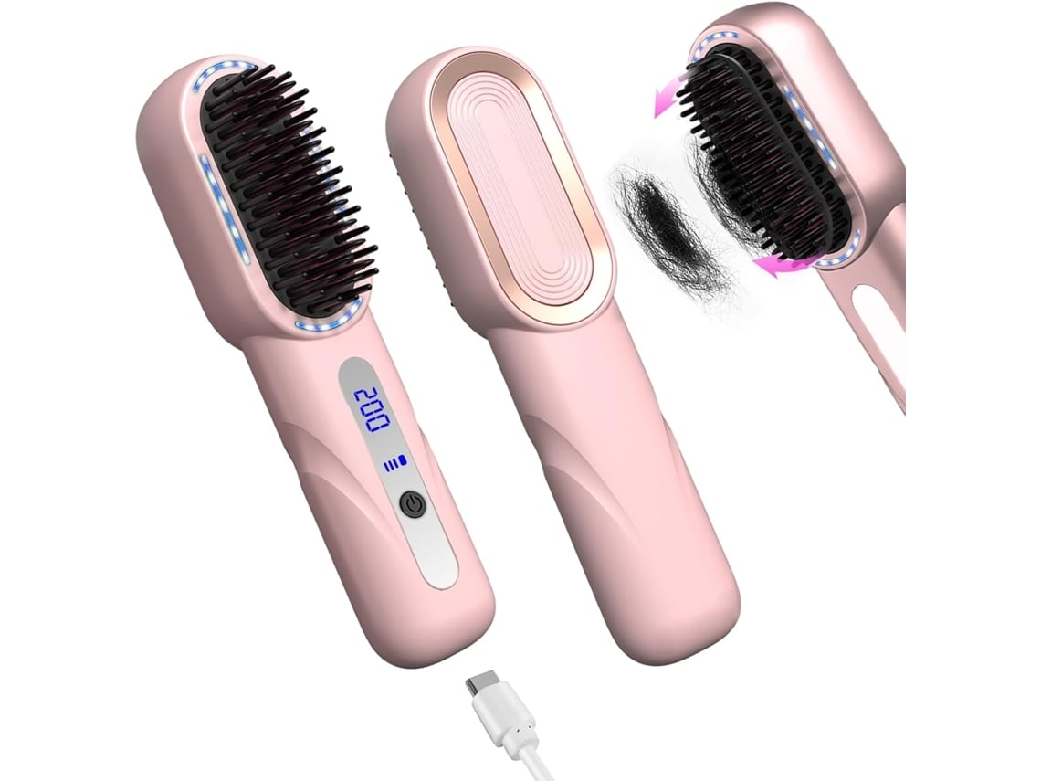 Plancha de pelo inalámbrica, portátil, con calefacción, para viajes, mini plancha de pelo iónica caliente, color rosa Chennnls