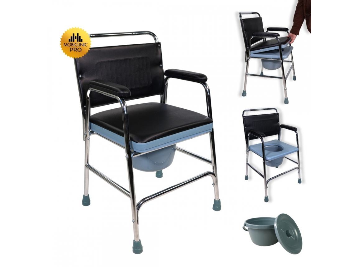 Mobiclinic Silla Cómoda Mod. Velero Orinal Silla para Inodoro con Tapa Patas Antideslizantes Asiento y Reposabrazos Acolchados Acero