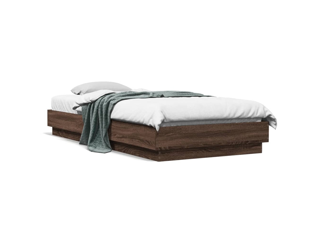 Estructura De Cama Con Luces Led Roble Marrón 100x200 Cm