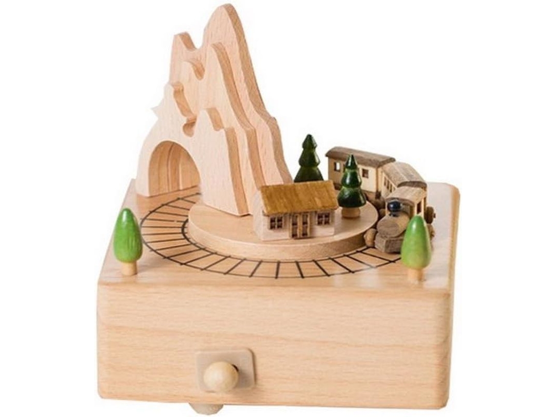 Caja De Música De Madera Con Forma De "ferrocarril", Con Tren Mecánico Y Un Diseño Atractivo.