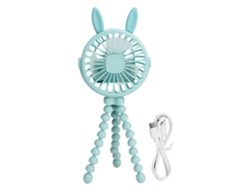 Ventilador eléctrico para cochecito, ajustable con 3 velocidades, LED, clip, trípode, portátil, azul.