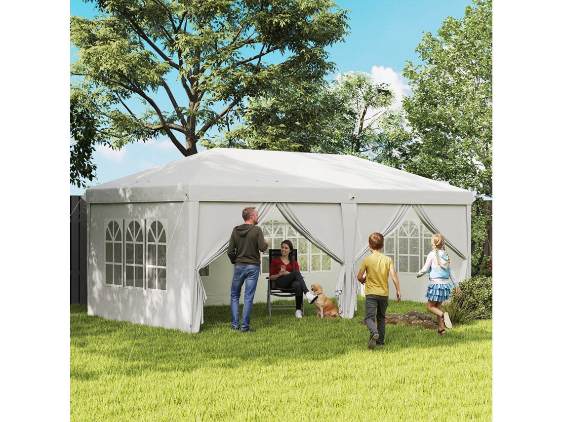 Tenda Dobrável 5,85x2,95x2,7 M Com 4 Painéis, 4 Janelas, 2 Portas, 1 Bolsa Anti-uv E 12 Orifícios De Drenagem, Branca.