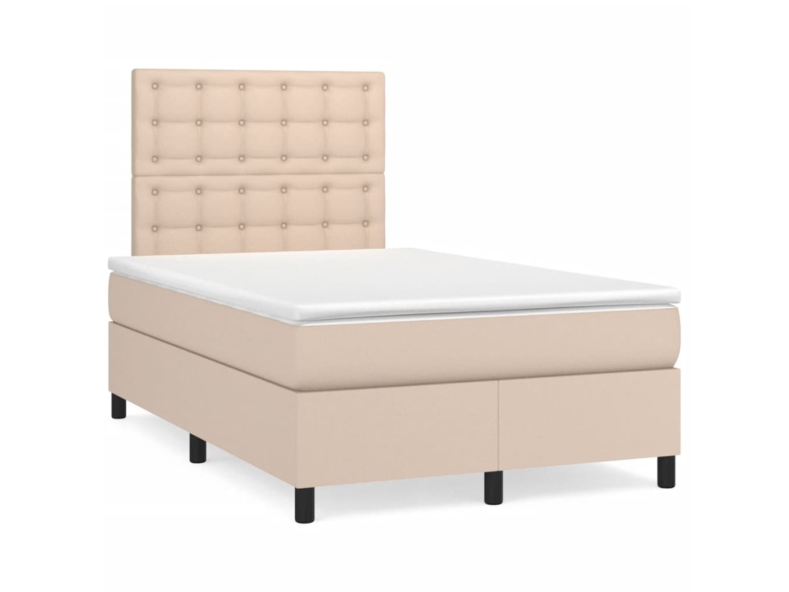 Cama Box Spring Colchón Led Cuero Sintético Capuchino 120x190cm