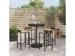 Conjunto de barra de jardín de 5 piezas de mimbre macizo de acacia negro DKD Home Decor