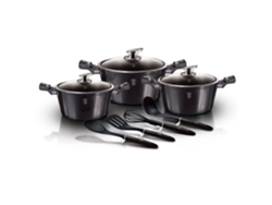 Batería Cocina Inducción 10 Piezas, Antiadherente Mármol Sin Pfoa, Aluminio, 3 Cazuelas Tapas Berlinger Haus Carbon Pro Gris Oscuro