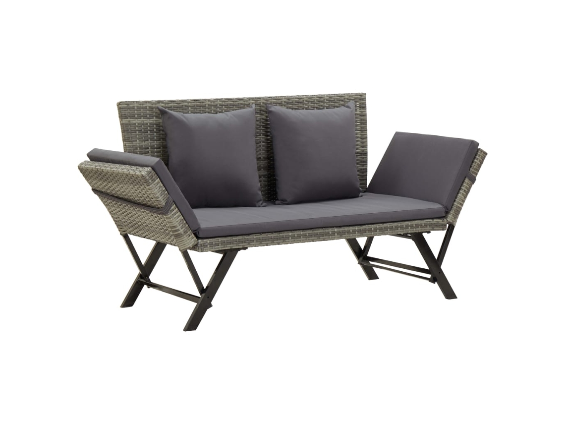 Lovely Home Banco de Jardín con Cojines 176 Cm Mimbre Pe Gris