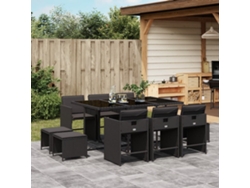 Juego de comedor de jardín de 11 piezas con cojines de mimbre negros de DKD Home Decor