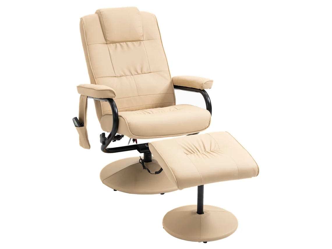 Poltrona elétrica reclinável com massagem vibratória, aquecimento, porta USB, controle remoto (creme) S/MARCA