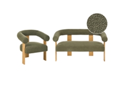 Conjunto de asientos tapizados Beliani Ilbro Bouclé con patas de madera verde 138x68x76