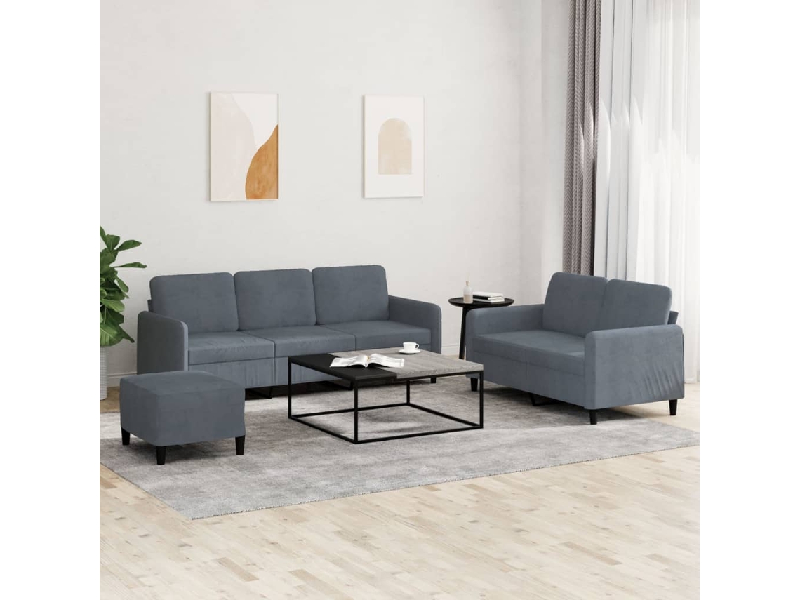 Conjunto de sofá de 3 piezas de terciopelo gris oscuro DKD HOME DECOR