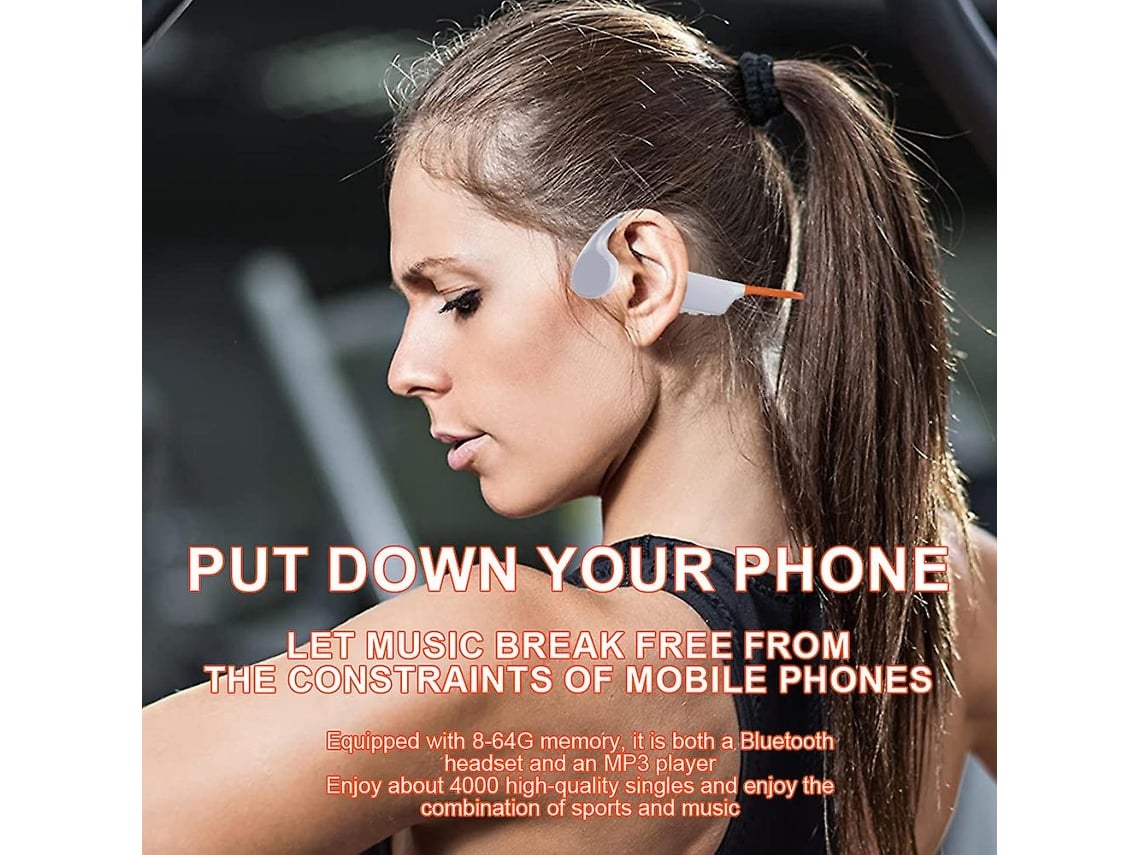 Auriculares Conducción ósea impermeable Ipx8 natación con reproductor de MP3  incorporado 32G memoria naranja blanco