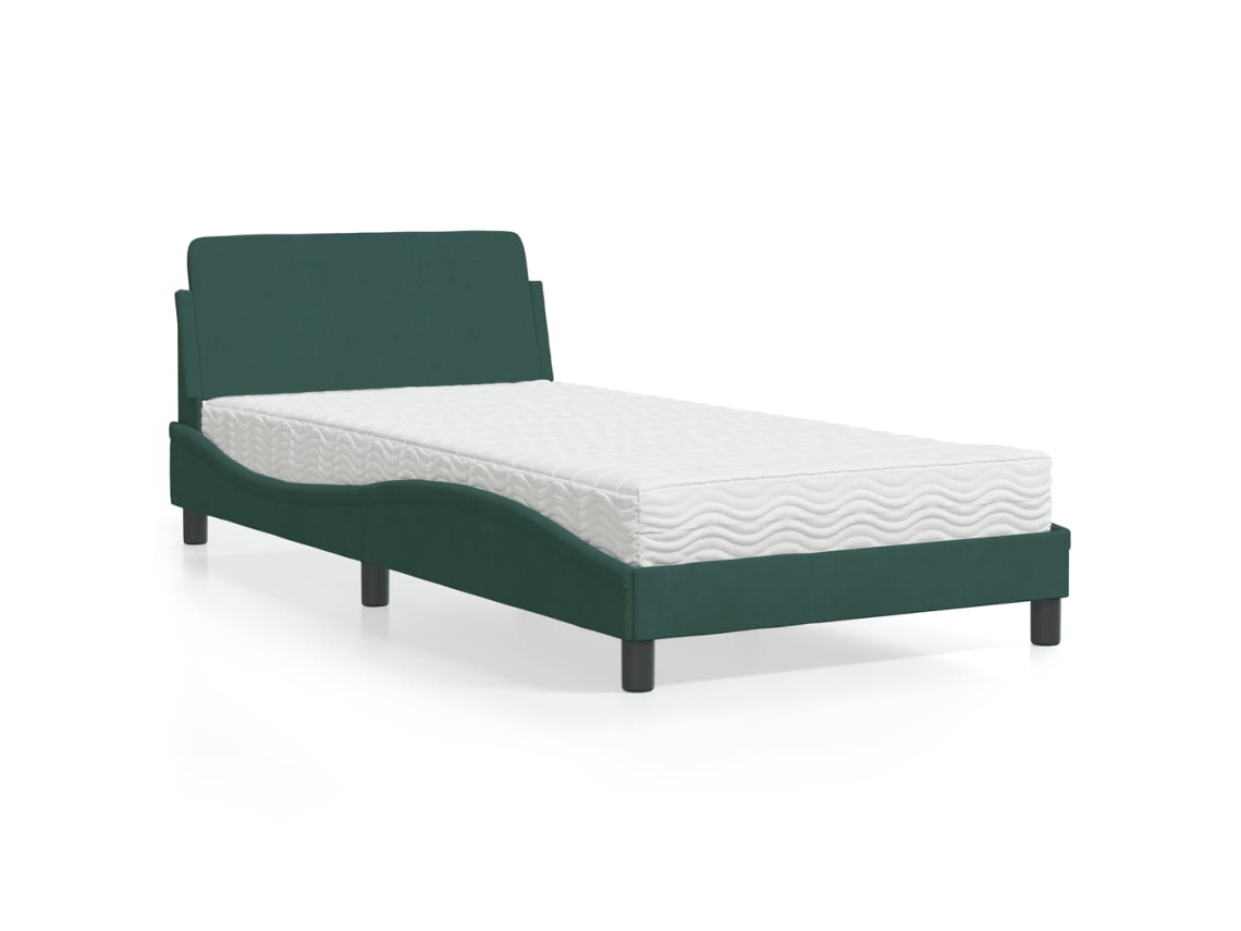 Cama Con Colchón Terciopelo Verde Oscuro 100x200 Cm