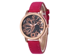 Reloj De Pulsera Unisex De Moda Con Correa De Cuero Y Movimiento De Cuarzo (rojo Rosado)