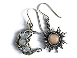 Pendientes De Plata Con Diseño De Sol Y Luna, Estilo Bohemio Con Gancho, Piedra Lunar Celestial, Moda Femenina.