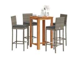 Conjunto de barra de jardín de 5 piezas de acacia maciza/mimbre de polietileno gris DKD Home Decor