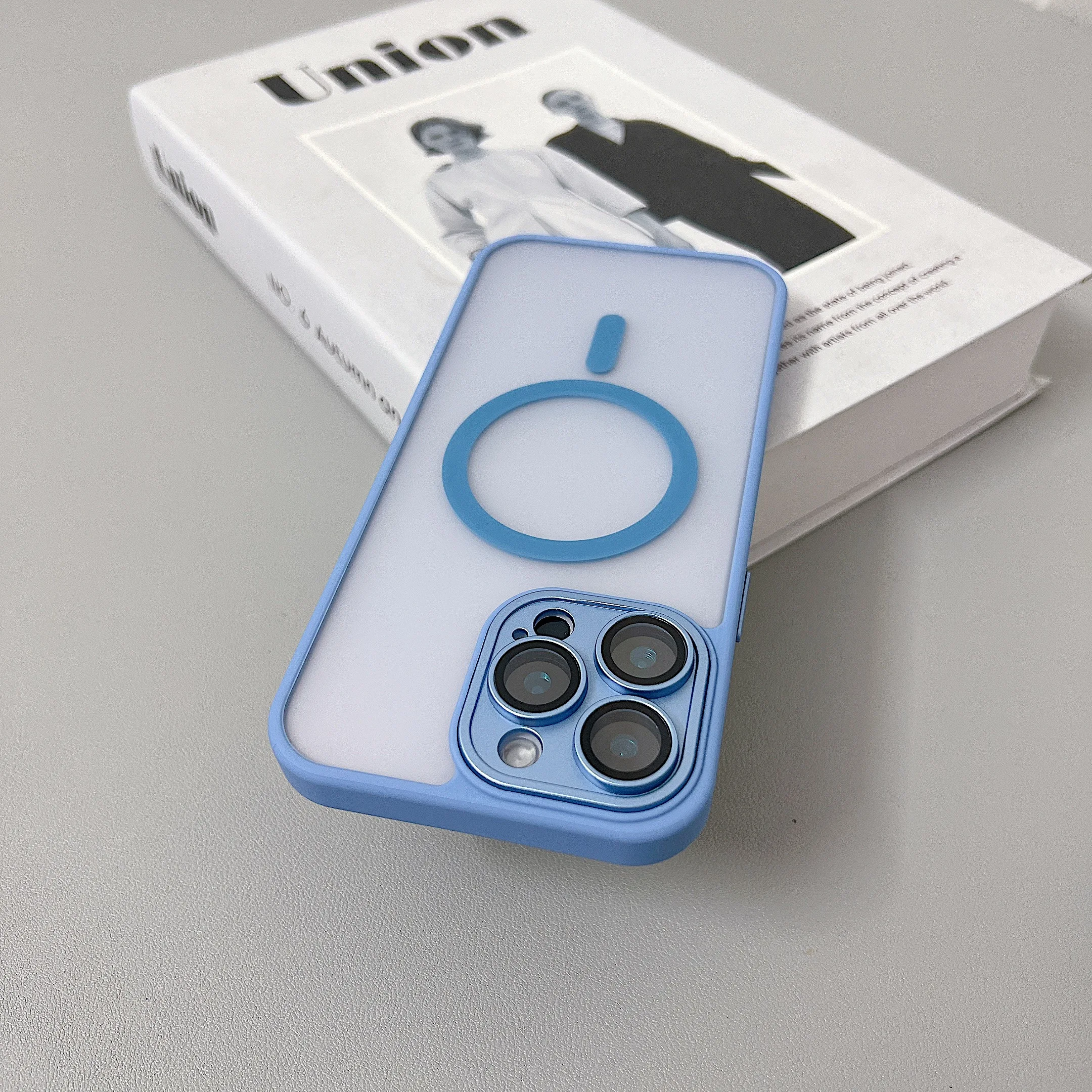 (iphone 14 Plus, Azul) Funda Transparente A Prueba De Golpes Para Iphone, Compatible Con Carga Inalámbrica Magsafe.