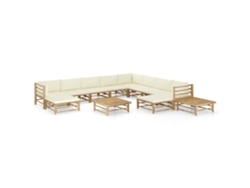 Conjunto de jardín de bambú de 12 piezas con cojines en blanco crema, Dkd Home Decor