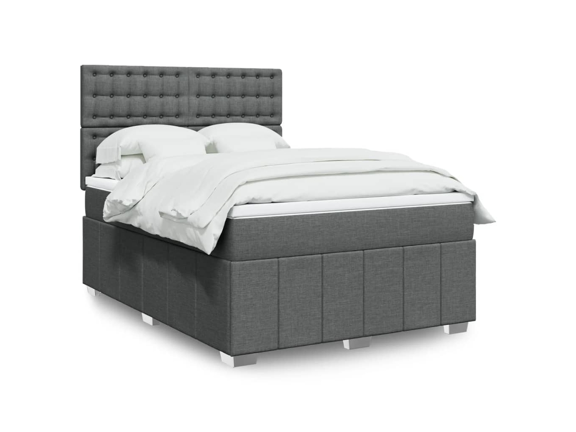 Cama Box Spring Con Colchón Tela Gris Oscuro 160x200 Cm