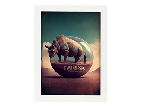 NACNIC Poster Rinoceronte En Estilo Surrealismo Cinematográfico Ilustraciones Y Grabados De Historieta Abstracta Y Artística A3 Marcos Blancos