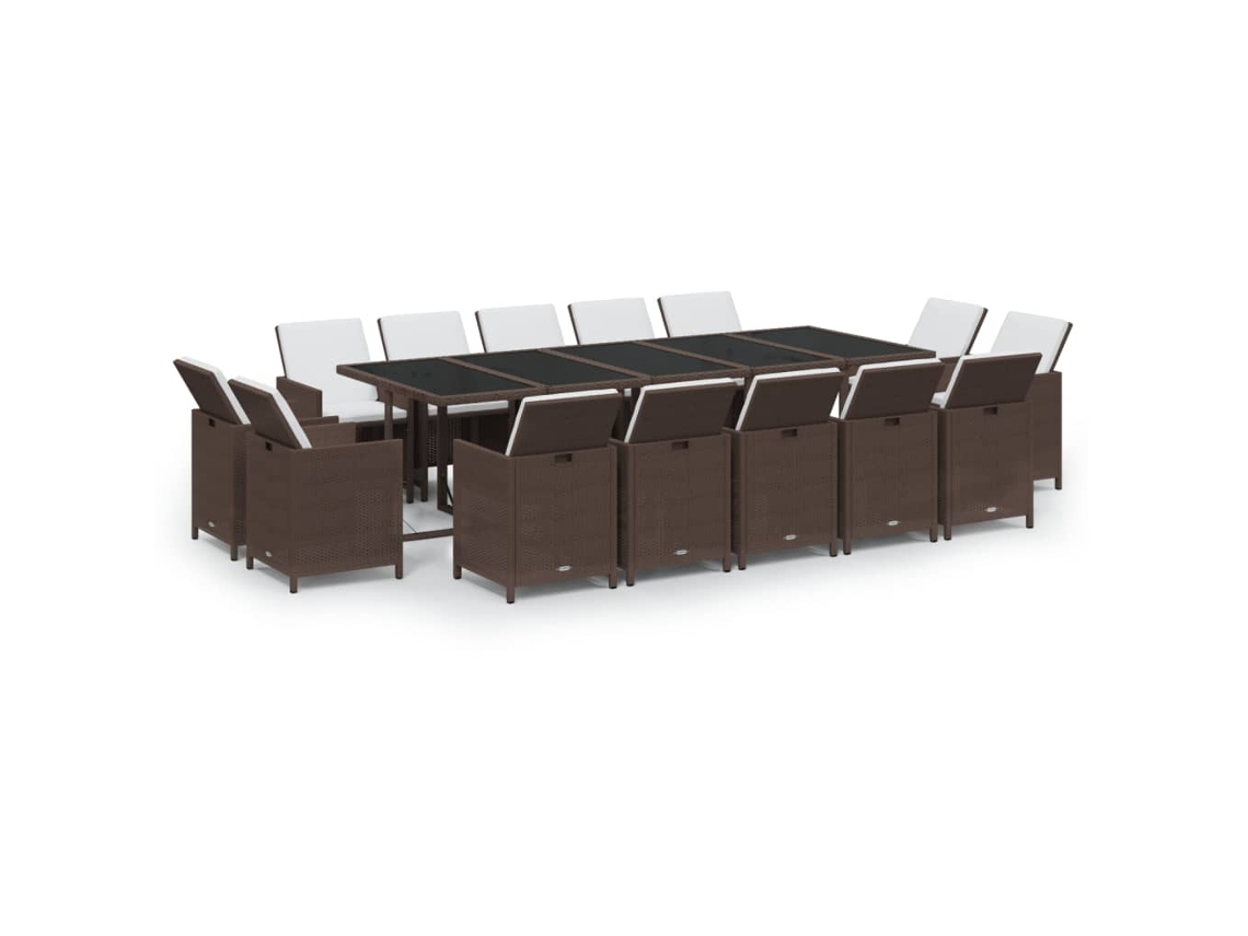 Maison Exclusive - Set Comedor De Jardín 15 Pzas Con Cojines Ratán Pe Marrón